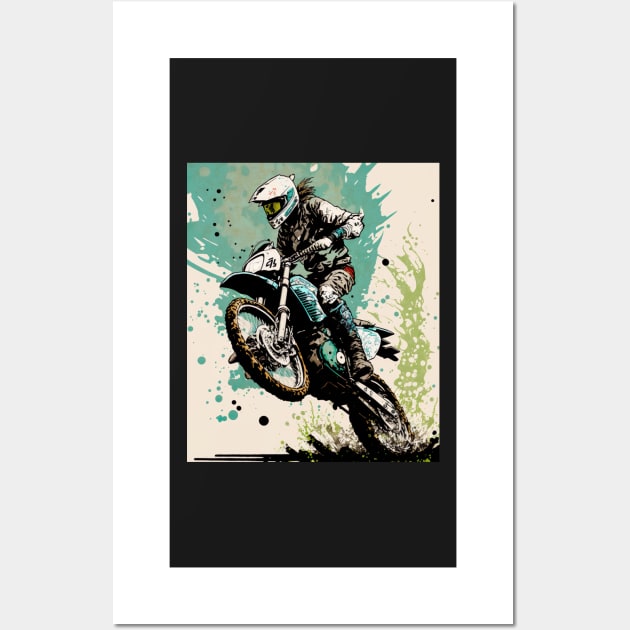 Dirt bike wheelie - style green splash Wall Art by KoolArtDistrict